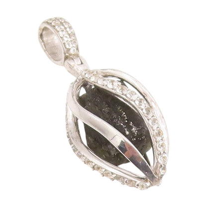 925 Sterling Silver Vintage Pendant Sparkling CZ Caged Gemstone Charm   PT25164