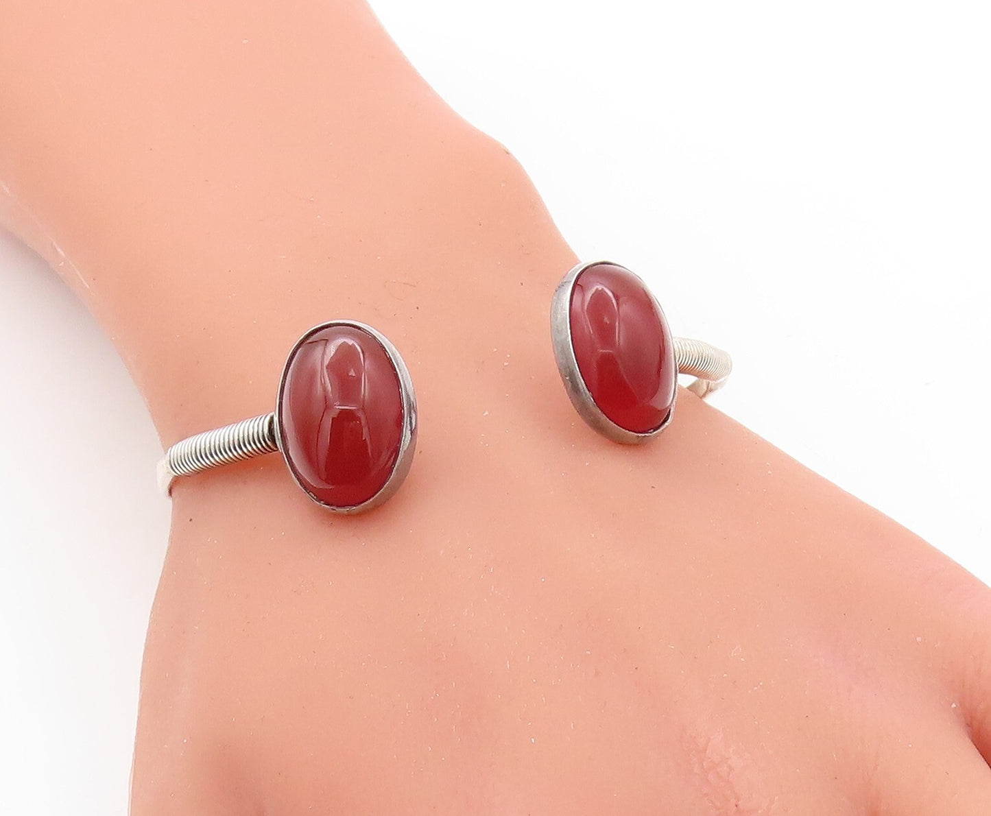 925 Sterling Silver Vintage Bracelet European Design Carnelian Cuff  BT10895