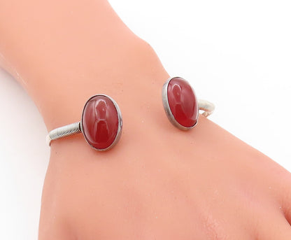 925 Sterling Silver Vintage Bracelet European Design Carnelian Cuff  BT10895