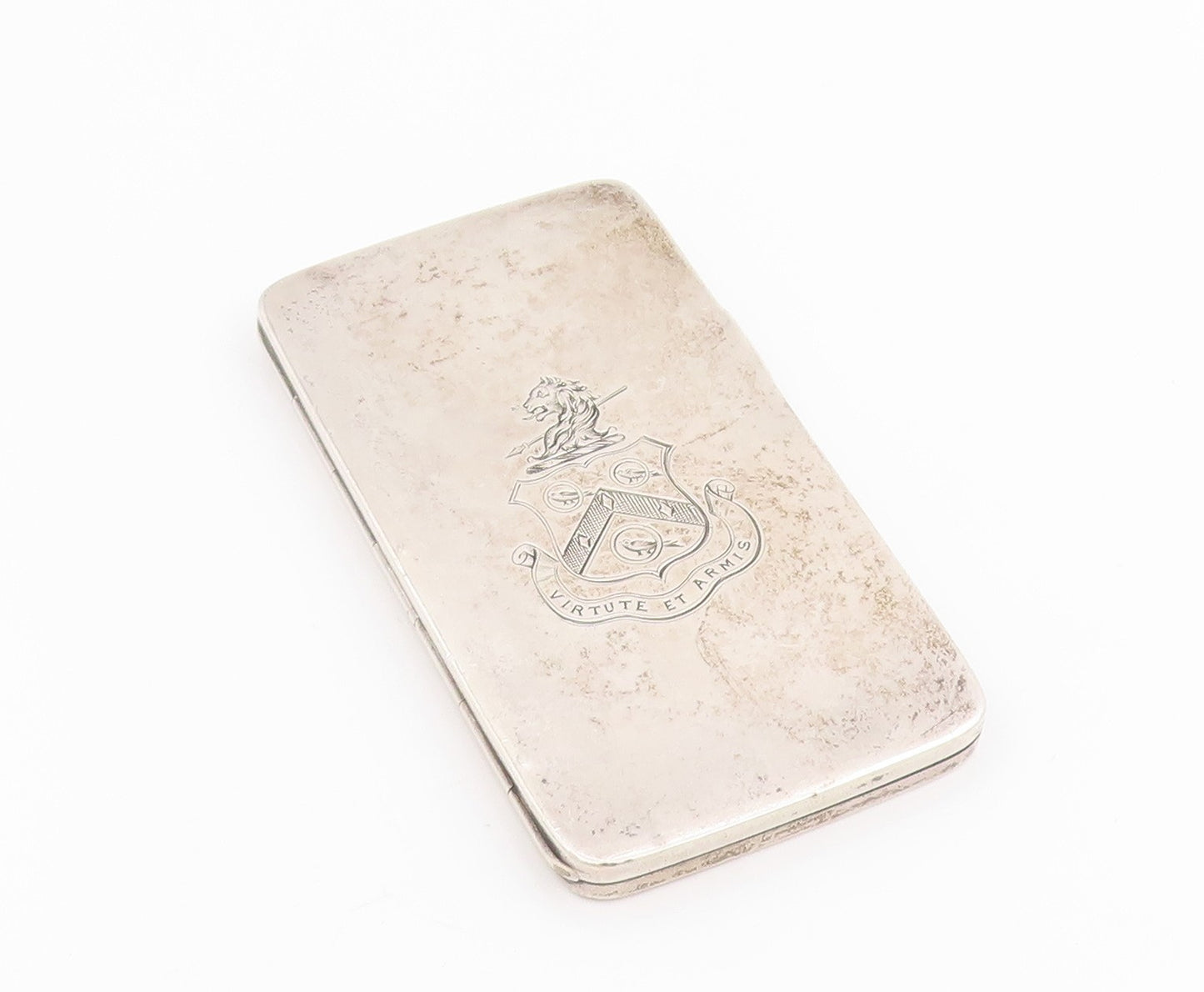 925 Sterling Silver Vintage Card Case ENGLAND Virtute et Armis OPENS  TR4170