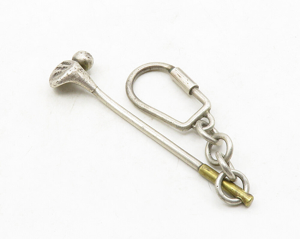 MEXICO 925 Sterling Silver  Vintage 2 Tone Golf Club Sports Key Chain  TR1896