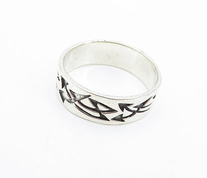 925 Sterling Silver Vintage Oxidized Arrow Pattern Band Ring Sz 11.5 RG7436