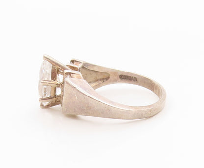 925 Sterling Silver Vintage Ring Marquise Cut CZ Statement Band  Sz 7  RG35971