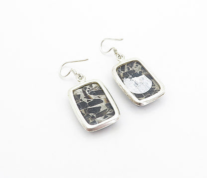 925 Sterling Silver  Vintage Black Onyx Mosaic Square Dangle Earrings  EG3173