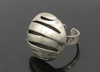 925 Sterling Silver  Vintage Cutout Stripes Dome Band Ring Sz 8  RG21181