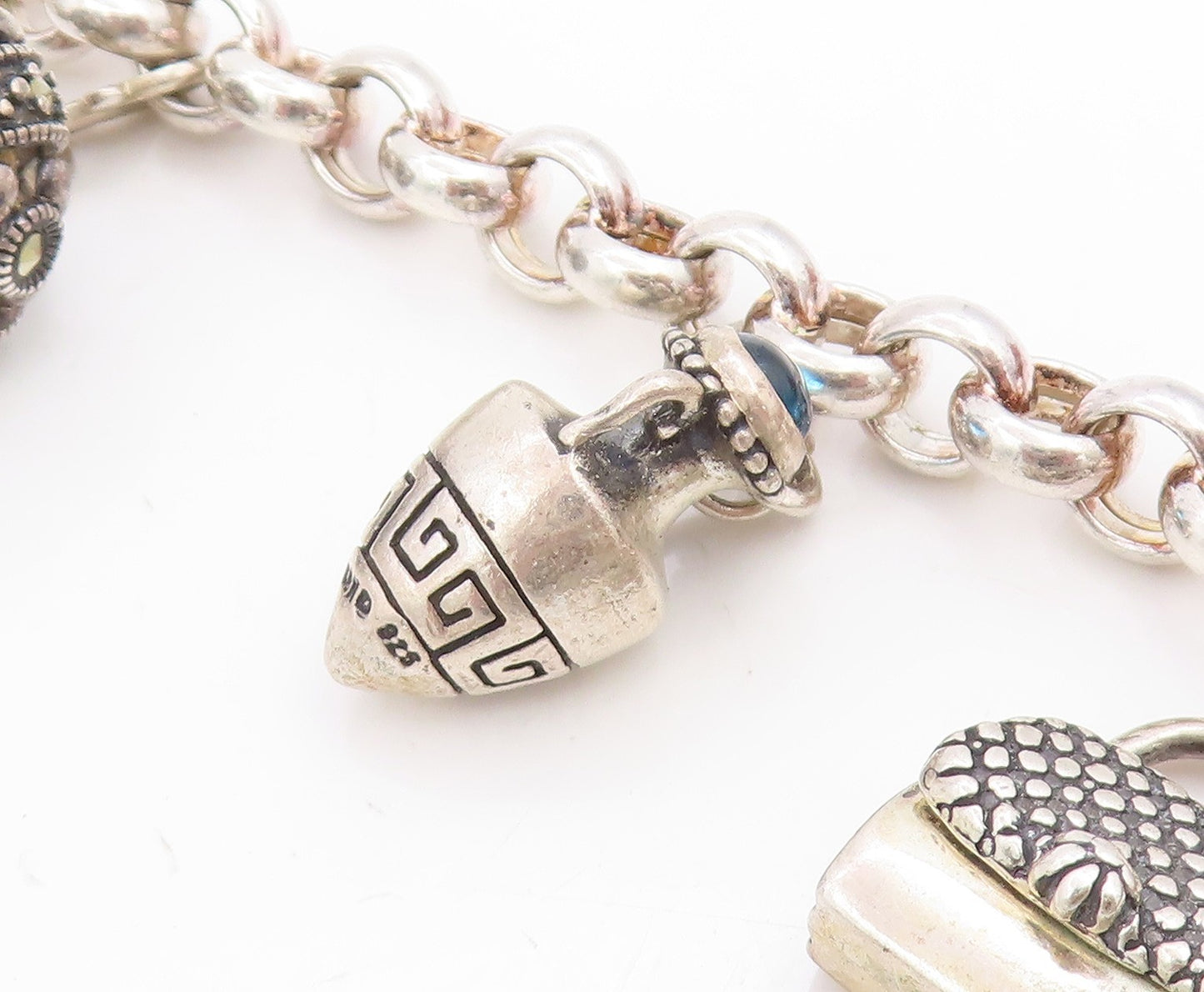 925 Sterling Silver Vintage Bracelet Multi Gemstone Storyteller Charms  BT11757