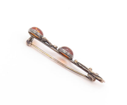 925 Sterling Silver Vintage Brooch Amber Dark Tone Floral Cutout  BP11510
