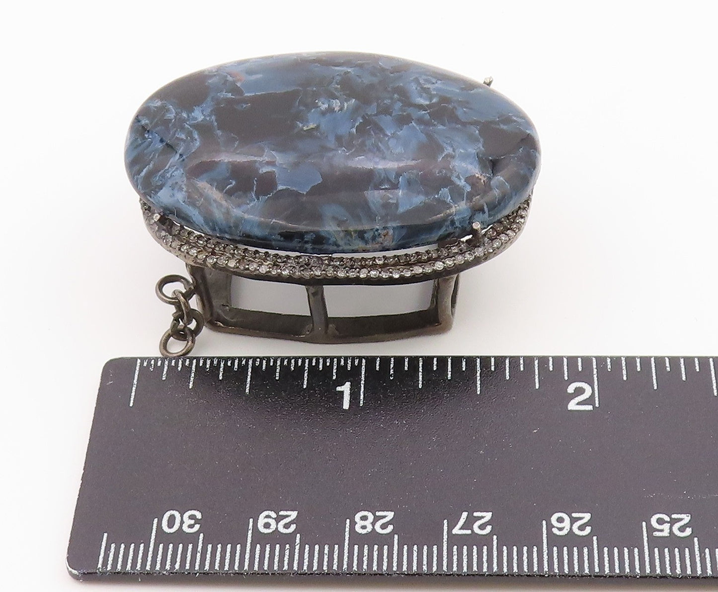 925 Sterling Silver Vintage Pendant Real Diamonds & Blue Pietersite  PT26367