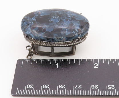 925 Sterling Silver Vintage Pendant Real Diamonds & Blue Pietersite  PT26367