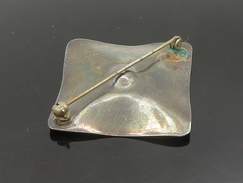 925 Sterling Silver  Vintage Dark Tone Square With Dome Brooch Pin  BP9280