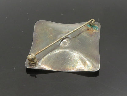 925 Sterling Silver  Vintage Dark Tone Square With Dome Brooch Pin  BP9280