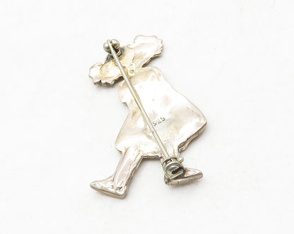 925 Sterling Silver  Vintage Little Girl In Dress #1 Ribbon Brooch Pin  BP4947