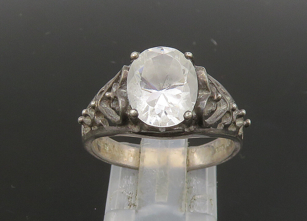 AVON 925 Silver  Vintage Cubic Zirconia Love Heart Band Ring Sz 8  RG22971