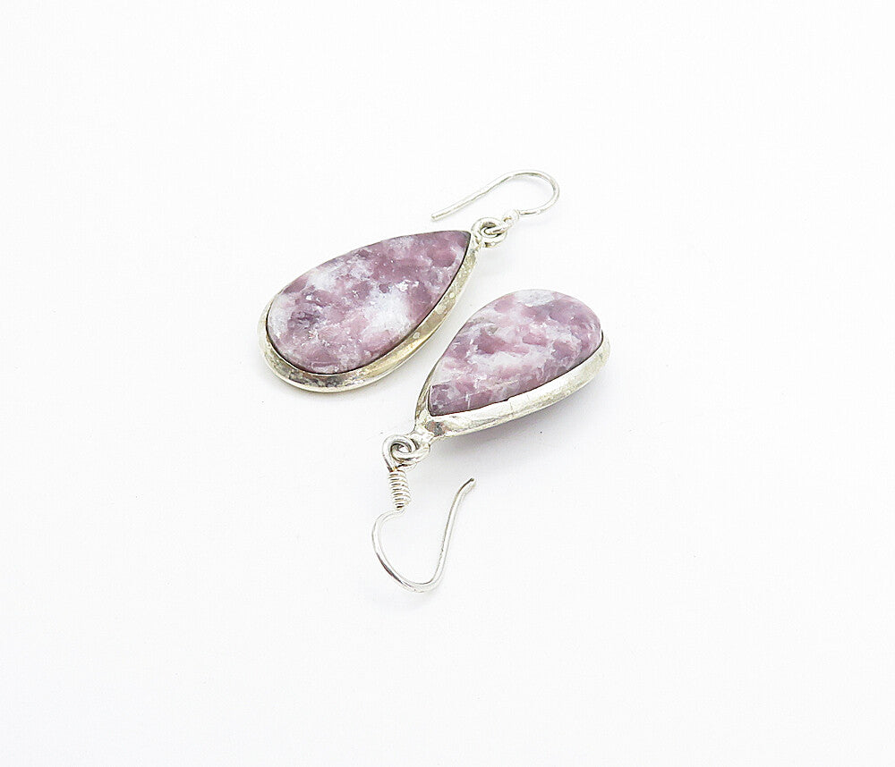 925 Sterling Silver  Vintage Chevron Amethyst Tear Drop Dangle Earrings EG3122