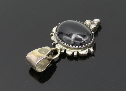 NAVAJO 925 Sterling Silver  Vintage Cabochon Cut Black Onyx Pendant  PT16560