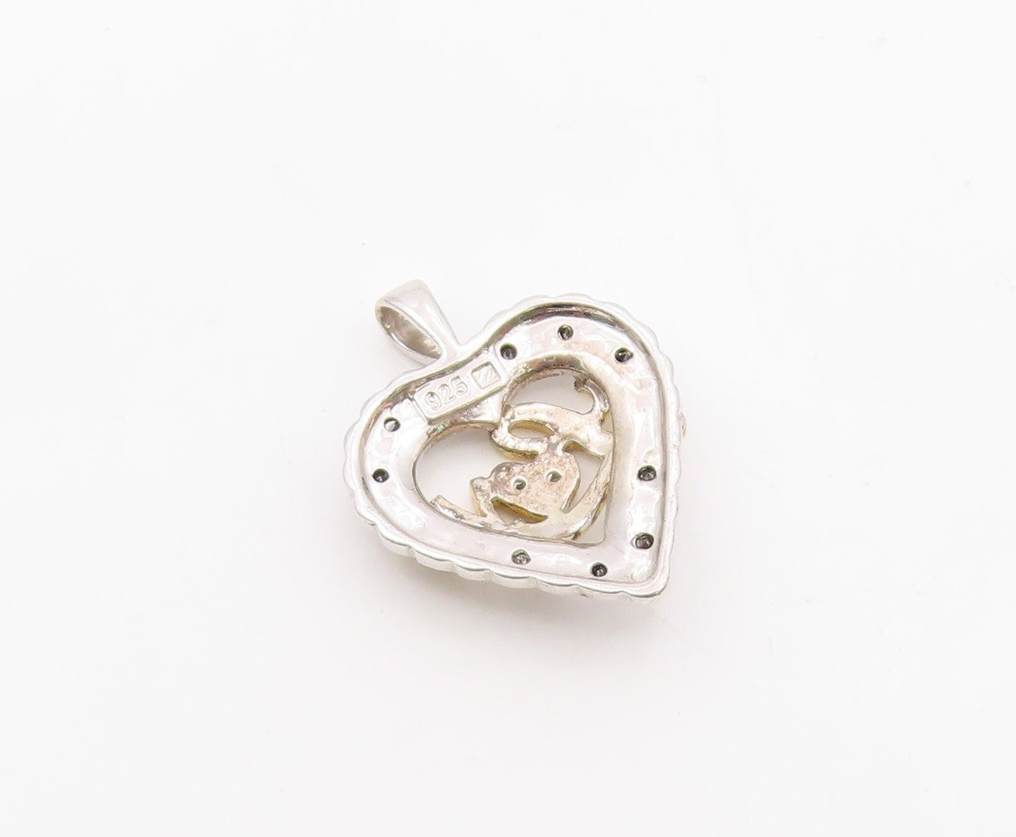 925 Sterling Silver  Genuine Diamonds Two Tone Love Heart Pendant  PT7923
