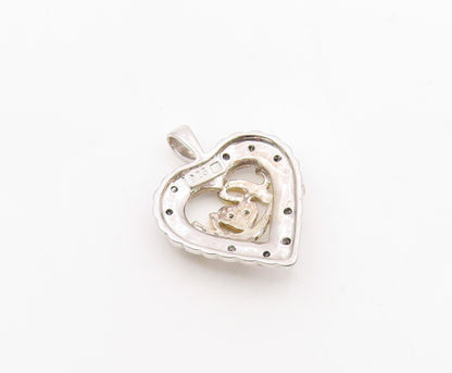 925 Sterling Silver  Genuine Diamonds Two Tone Love Heart Pendant  PT7923
