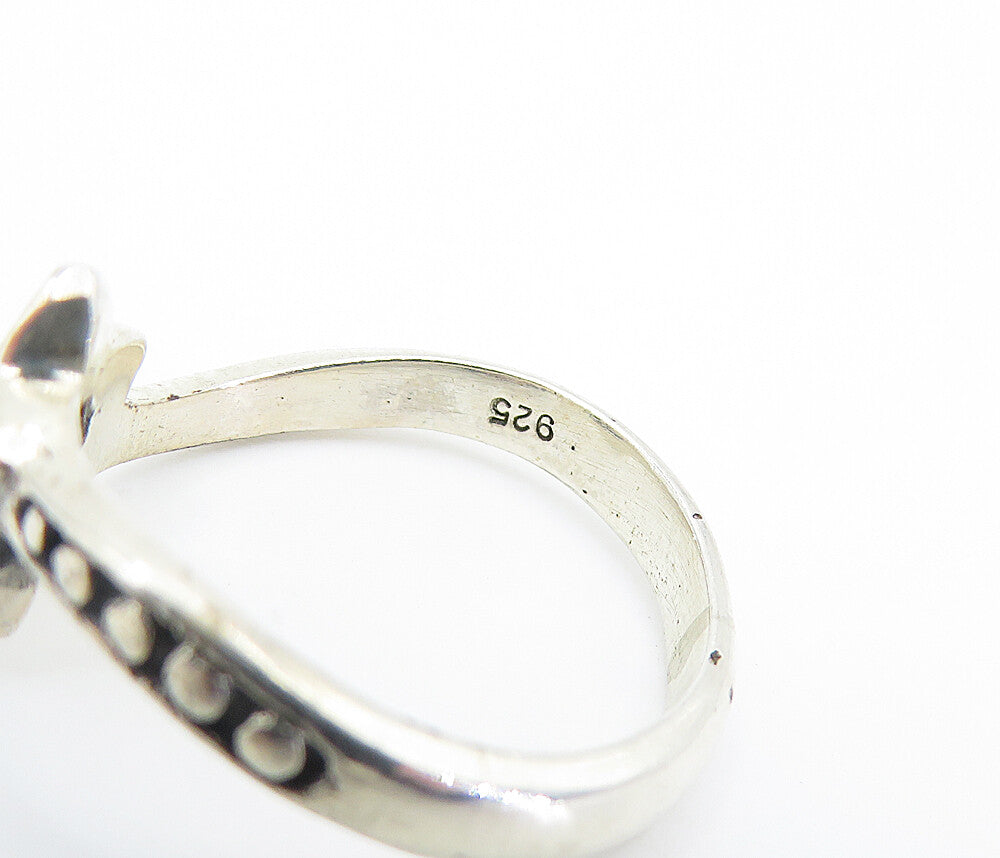 925 Sterling Silver  Oxidized Flower Motif Shiny Band Ring Sz 7  RG8084