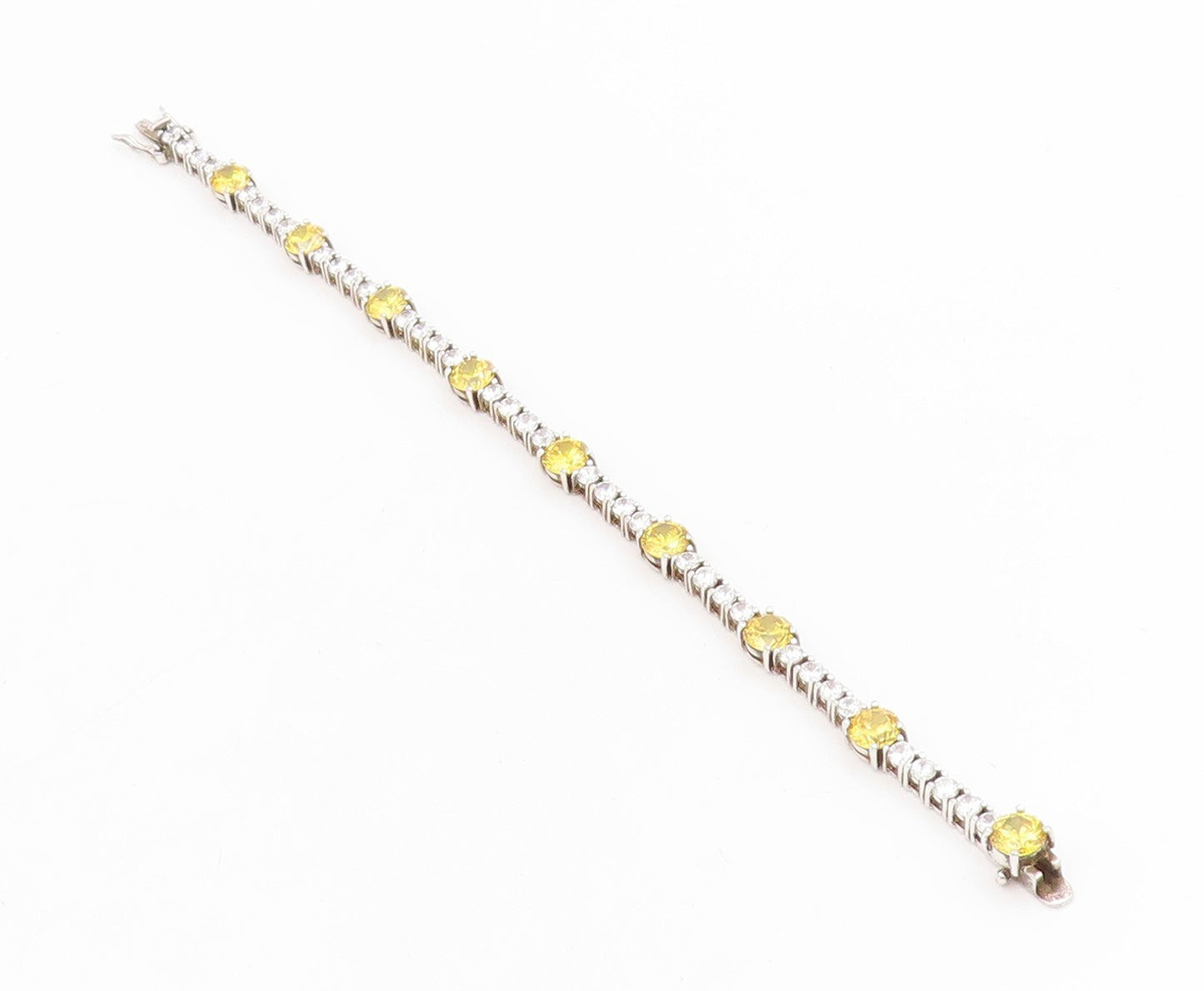 925 Sterling Silver Vintage Bracelet Round CZ Geometric Tennis Chain  BT11609