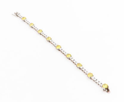 925 Sterling Silver Vintage Bracelet Round CZ Geometric Tennis Chain  BT11609