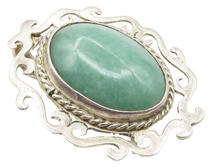 LM MEXICO 925 Silver  Vintage Cabochon Cut Jade Swirl Brooch Pin  BP3621