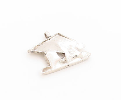 925 Sterling Silver Vintage Pendant Brutalist Cutout Mountain Scenery  PT24117