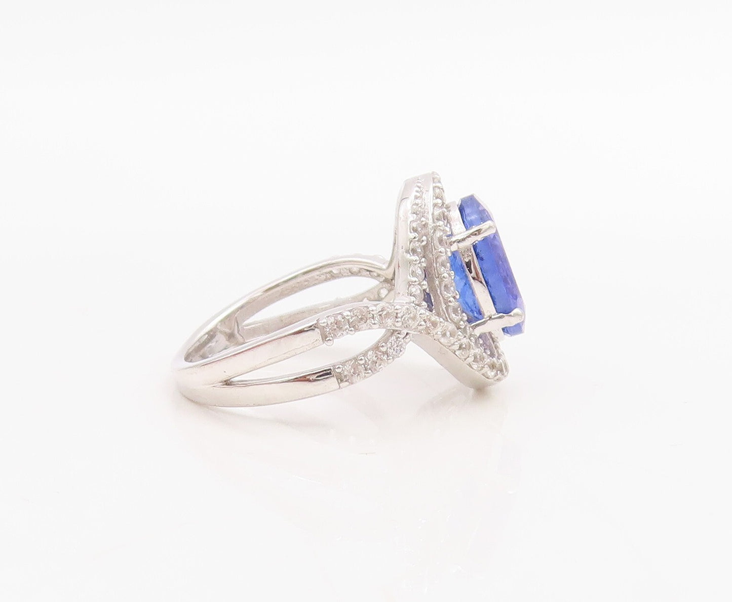 925 Sterling Silver Vintage Ring Designer Cutout Sapphire & CZ  Sz 7  RG30991