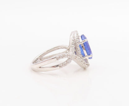 925 Sterling Silver Vintage Ring Designer Cutout Sapphire & CZ  Sz 7  RG30991