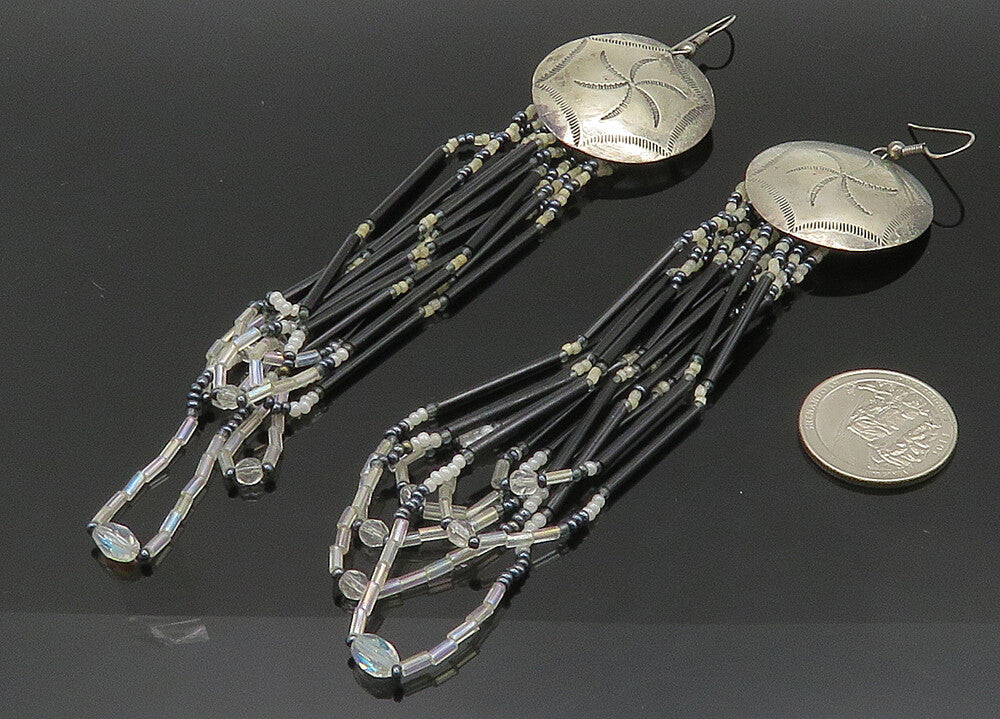 SOUTHWESTERN 925 Silver Vintage Black Onyx & Multi Stone Earrings EG10338