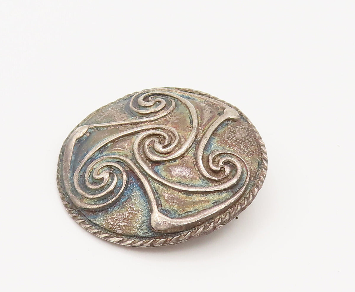 FRENCH QUARTER FESTIVAL 925 Silver  Vintage Carved Spirals Brooch Pin  BP10172
