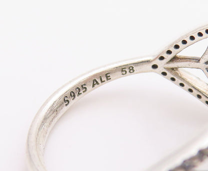 925 Sterling Silver Vintage Ring PANDORA CZ Tropical Palm Leaf  Sz 8.5  RG36280