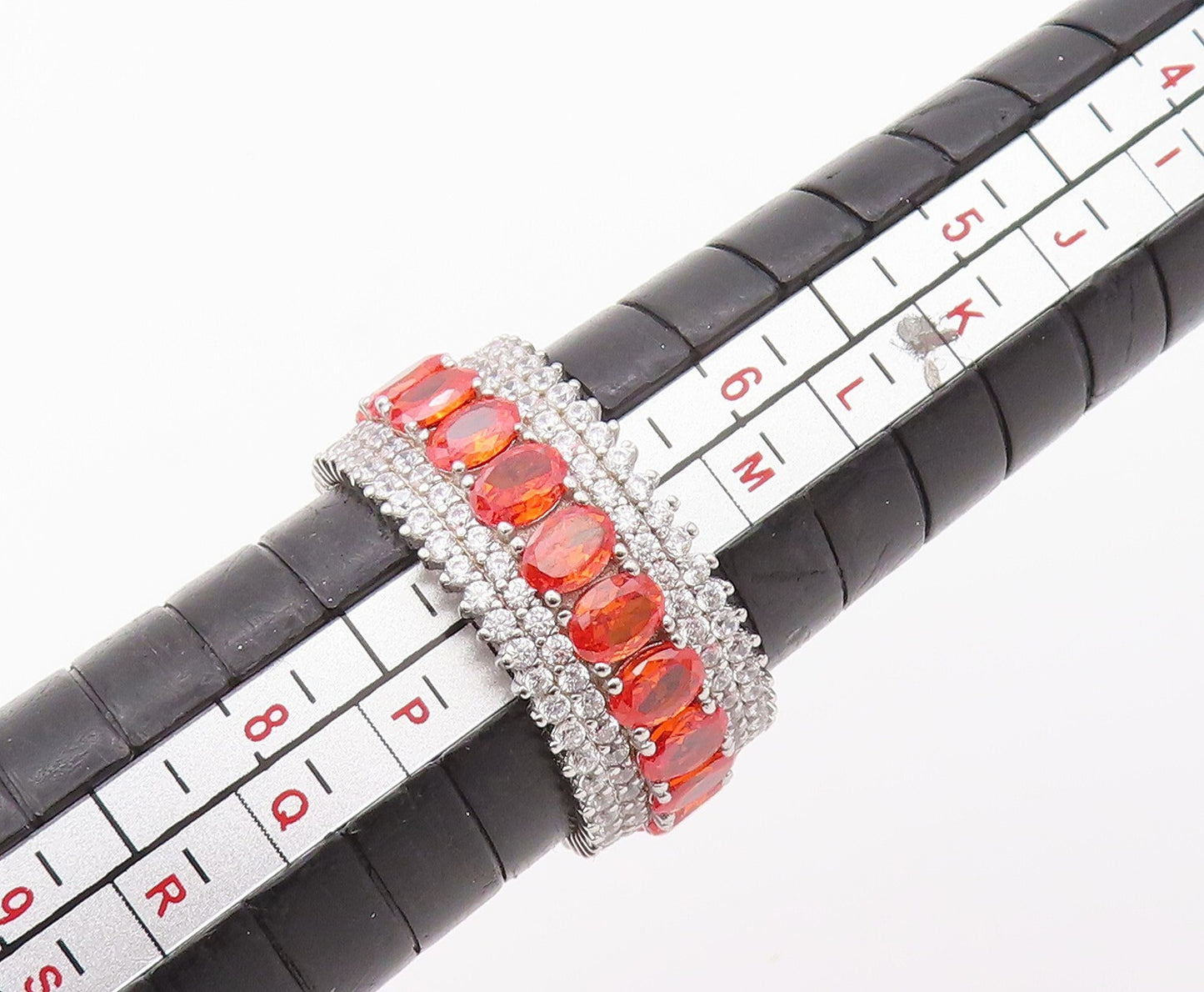 925 Sterling Silver Vintage Ring Oval Orange & White CZ Bands  Sz 7  RG30361