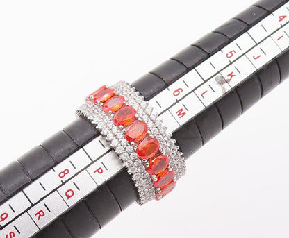 925 Sterling Silver Vintage Ring Oval Orange & White CZ Bands  Sz 7  RG30361