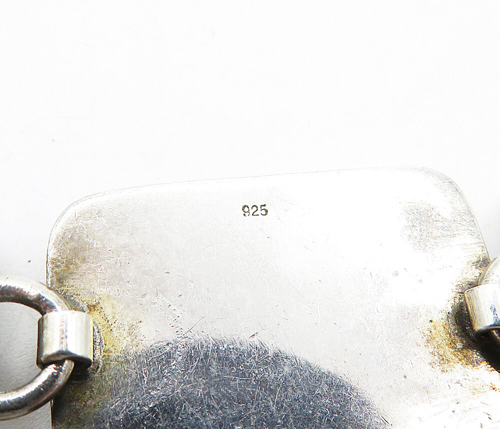 925 Sterling Silver  Vintage Enamel Art Square Link Chain Bracelet  BT1660