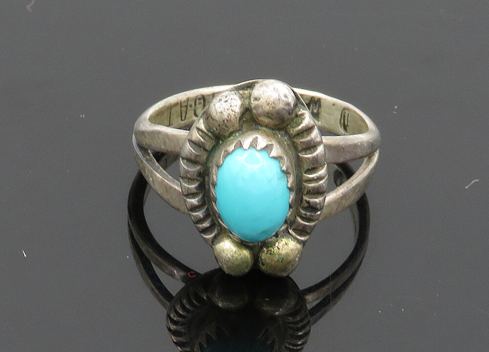 D. WHITEGOAT NAVAJO 925 Silver  Vintage Turquoise Band Ring Sz 4.5  RG20441
