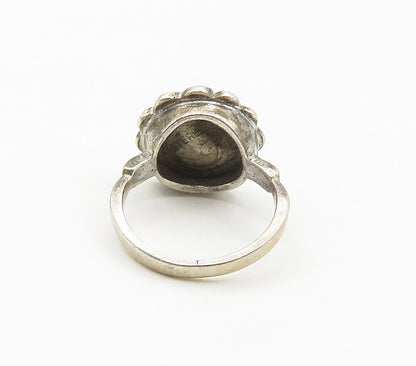 925 Sterling Silver  Vintage Sparkling Flower Motif Band Ring Sz 5.5  RG16917