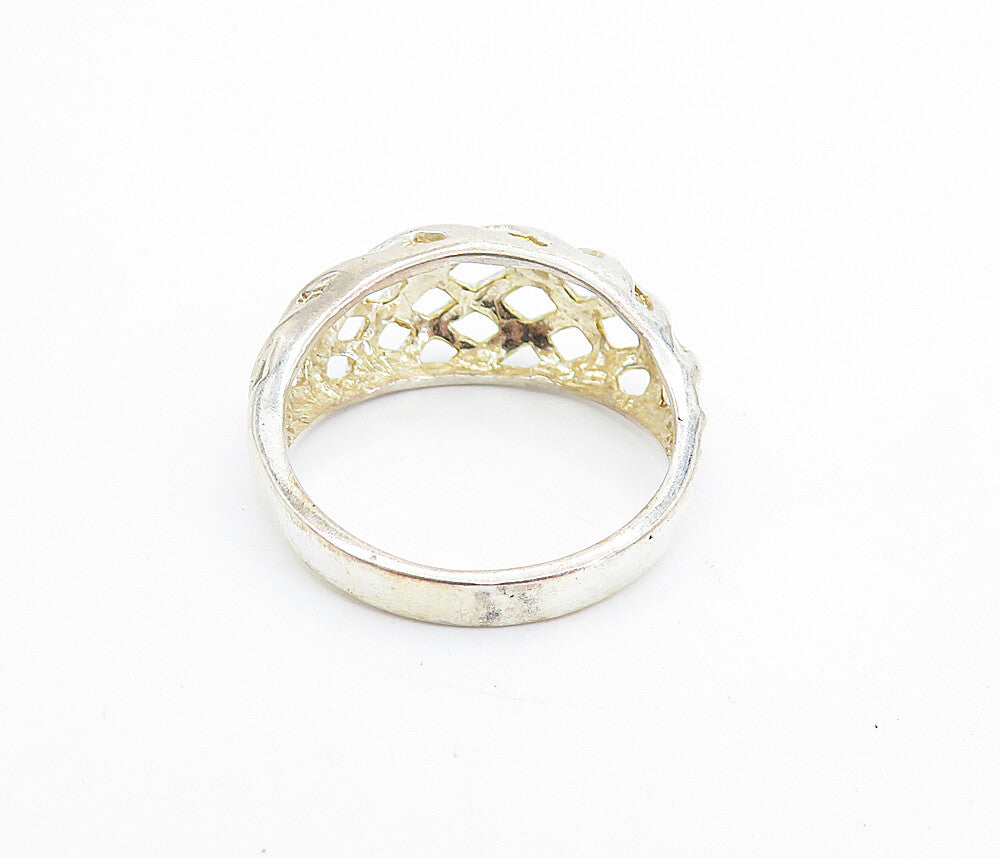 925 Sterling Silver  Polished Open Weaved Design Dome Band Ring Sz 9  RG7389