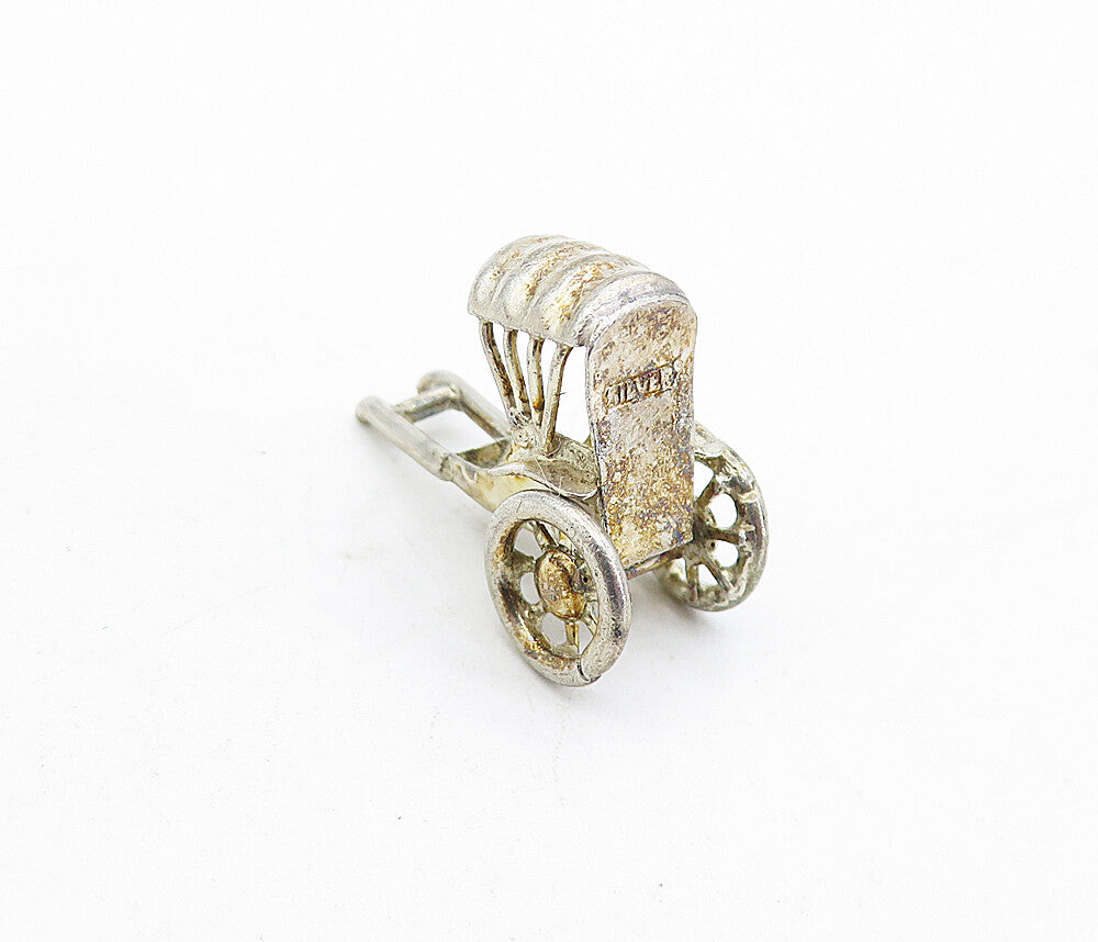 925 Sterling Silver  Vintage Petite Old Fashioned Carriage Pendant  PT3413