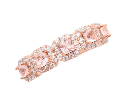 925 Sterling Silver Vintage Ring Rose Gold Plated Morganite & CZ  Sz 7  RG29830