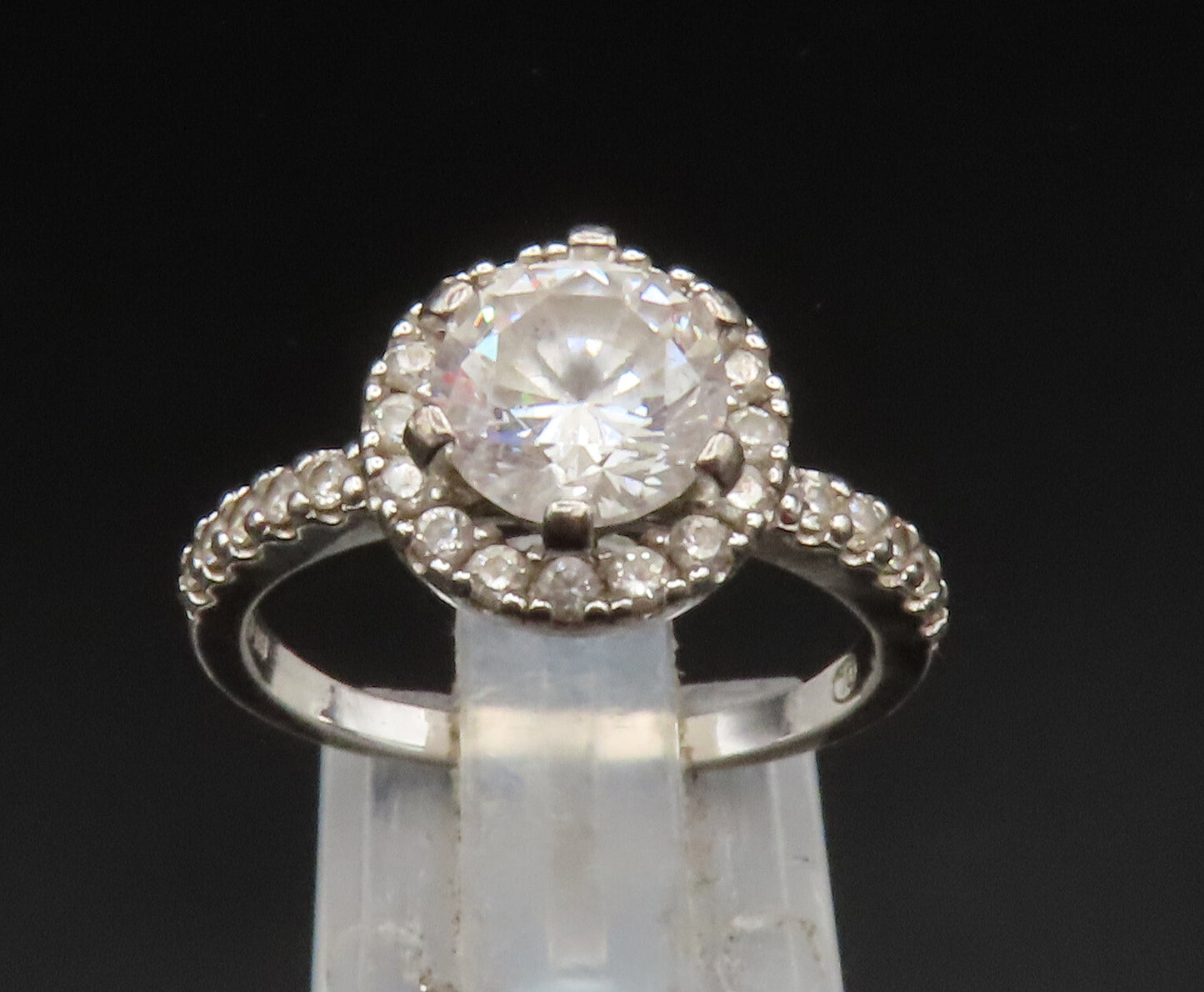 925 Sterling Silver  Vintage Fancy Cubic Zirconia Halo Ring Sz 7  RG25224