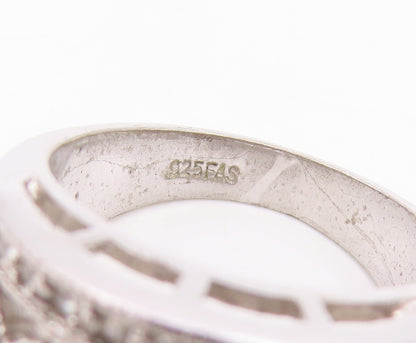 925 Sterling Silver Vintage Ring Elegant CZ Openwork Floral Band Sz 7.5 RG34925