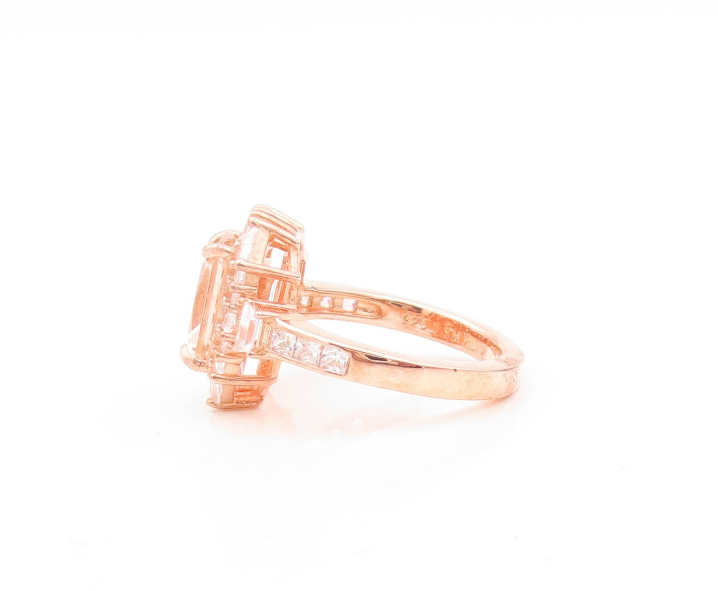 925 Sterling Silver Vintage Ring Rose Gold Plated Morganite & CZ  Sz 7  RG30481