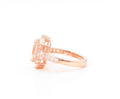 925 Sterling Silver Vintage Ring Rose Gold Plated Morganite & CZ  Sz 7  RG30481