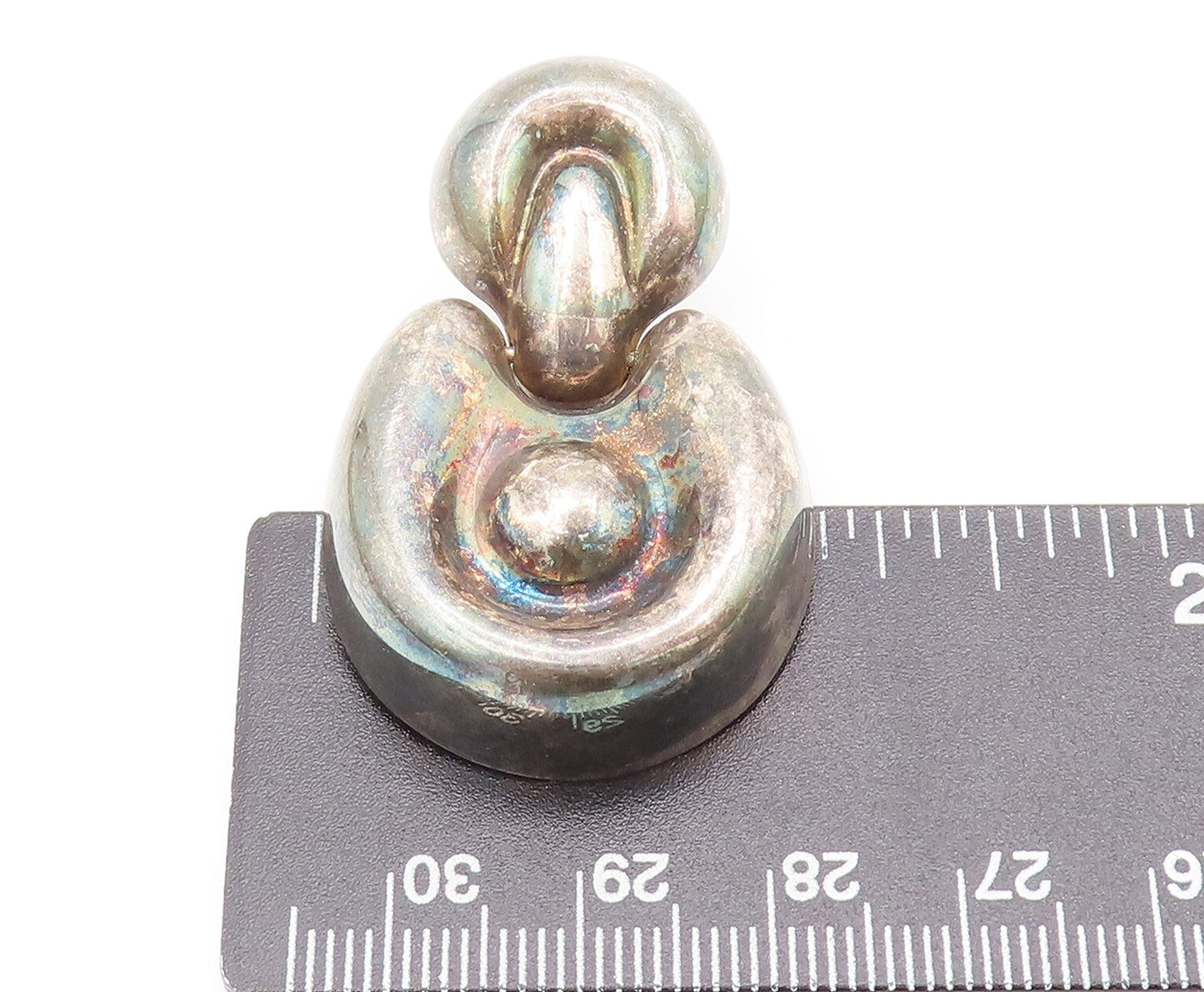 925 Sterling Silver  Vintage Solid Puffed Carved Designer Earrings  EG12744