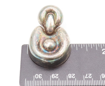 925 Sterling Silver  Vintage Solid Puffed Carved Designer Earrings  EG12744