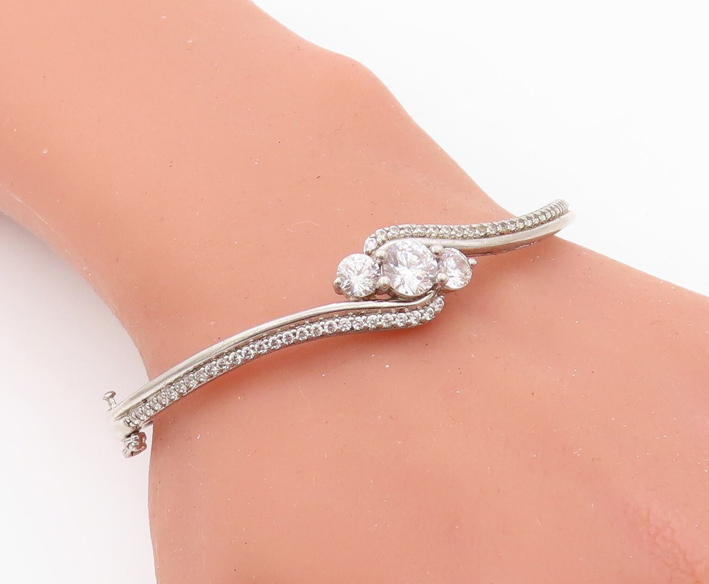 925 Sterling Silver Vintage Bracelet Swirl Designer Topaz Inlay Bangle  BT10809