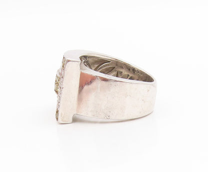 925 Sterling Silver Vintage Ring Sparkling CZ Belt Buckle Band  Sz 8.5  RG34438