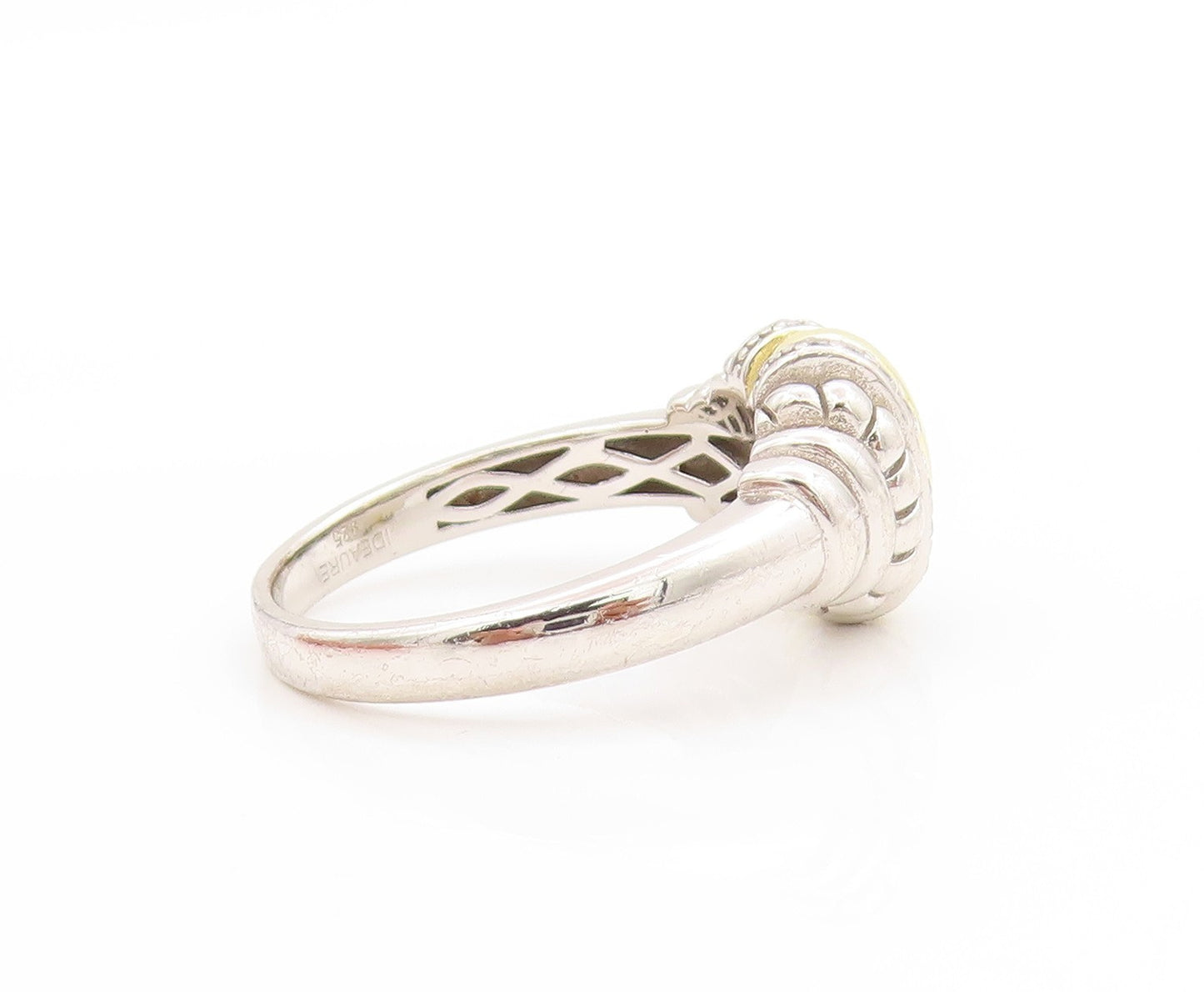 925 Sterling Silver Vintage Ring CZ Two Tone Statement Band  Sz 10.5  RG33708