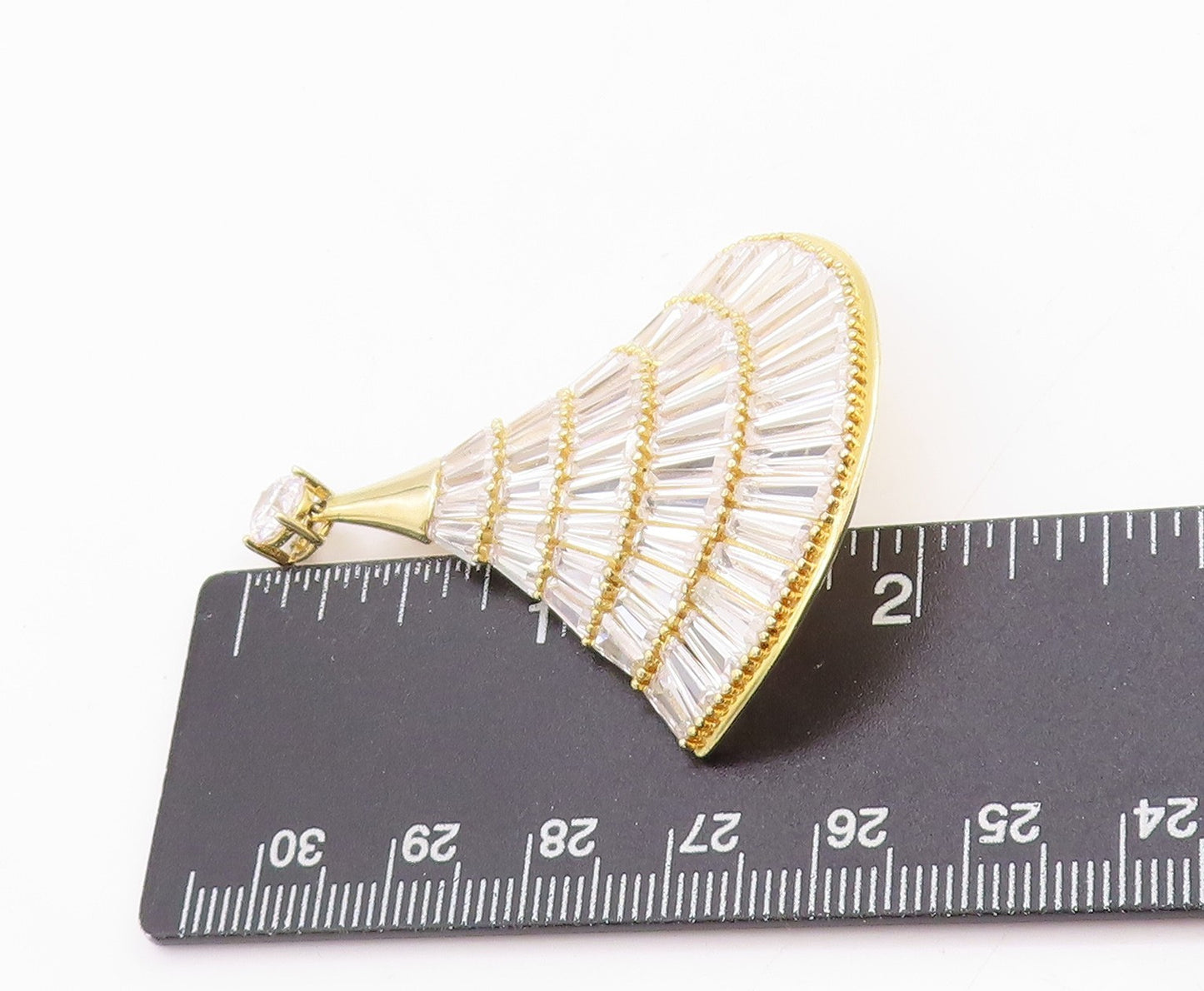 925 Sterling Silver Vintage Pendant Gold Plated Rectangle CZ Chinese Fan PT24716