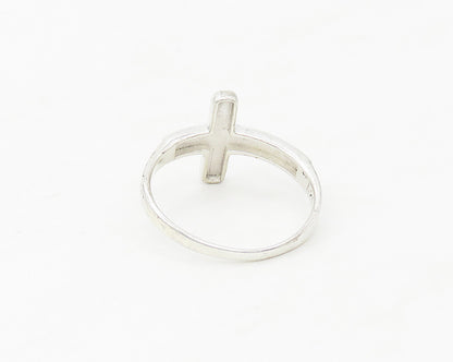 925 Sterling Silver  Shiny Religious Cross Smooth Band Ring Sz 8  RG17061